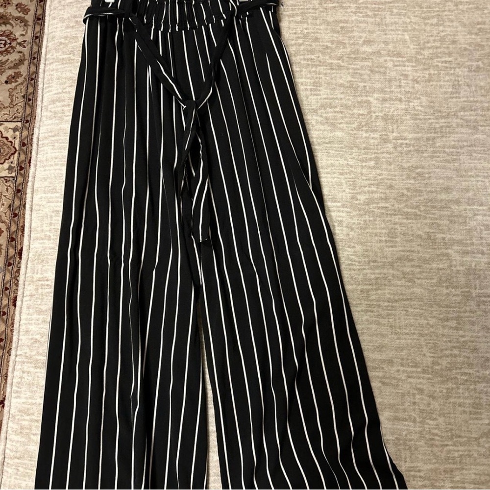 New Look Black and White Striped Wide Leg Pants